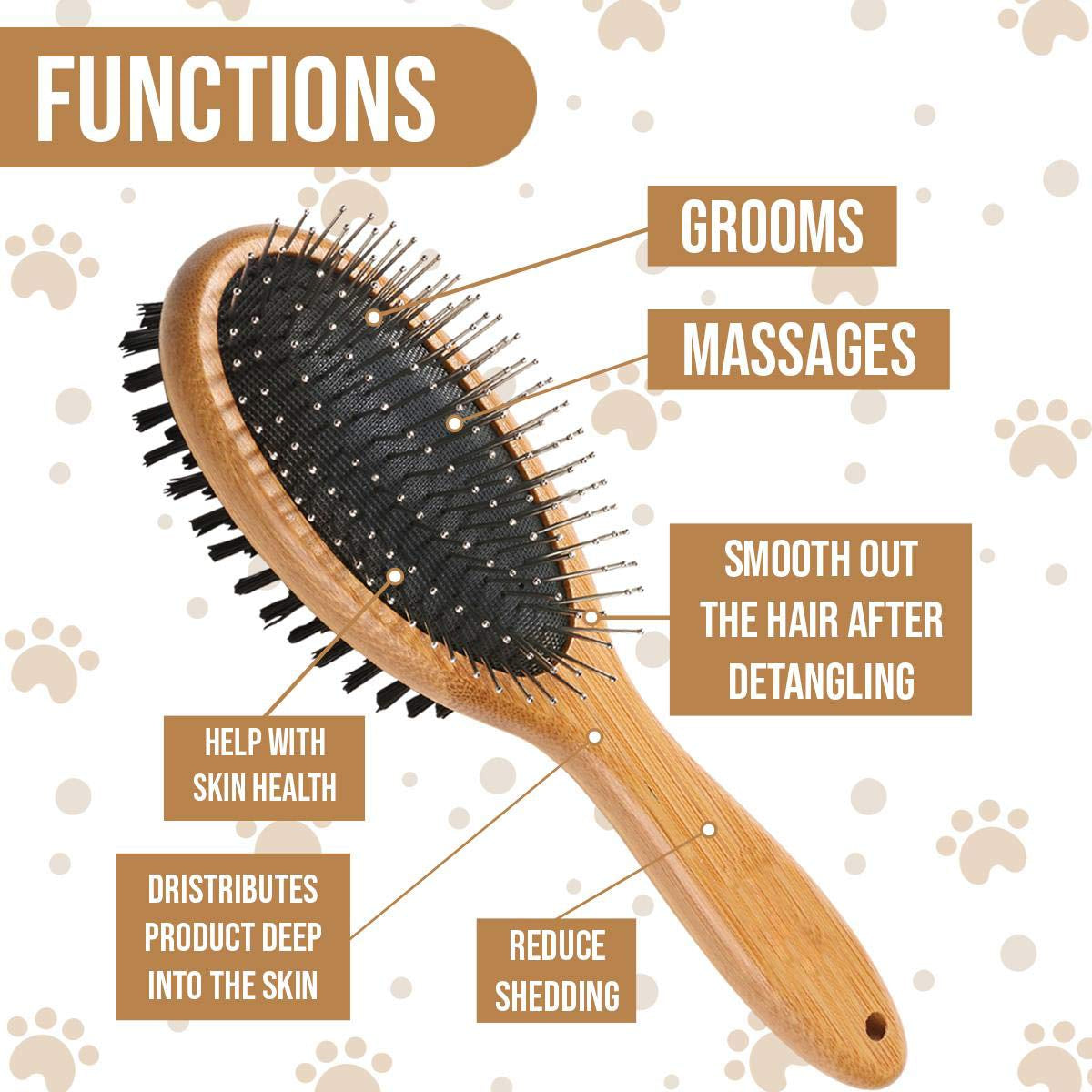 Kylepet 2-in-1 Double-Sided Bamboo Slicker Brush for Dogs & Cats