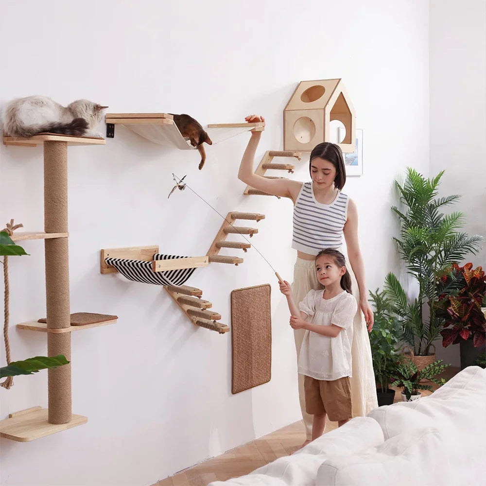 Multi-Level Wooden Cat Wall Furniture Set