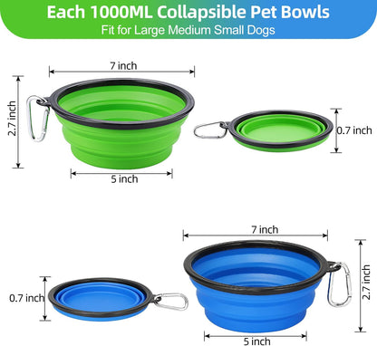 Large Collapsible Dog Travel Bowls – 34 oz (2-Pack)
