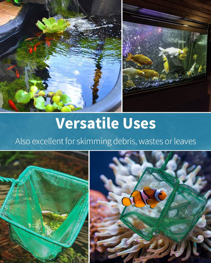 Square Mesh Aquarium & Pond Cleaning Net (Braided Metal Handle)