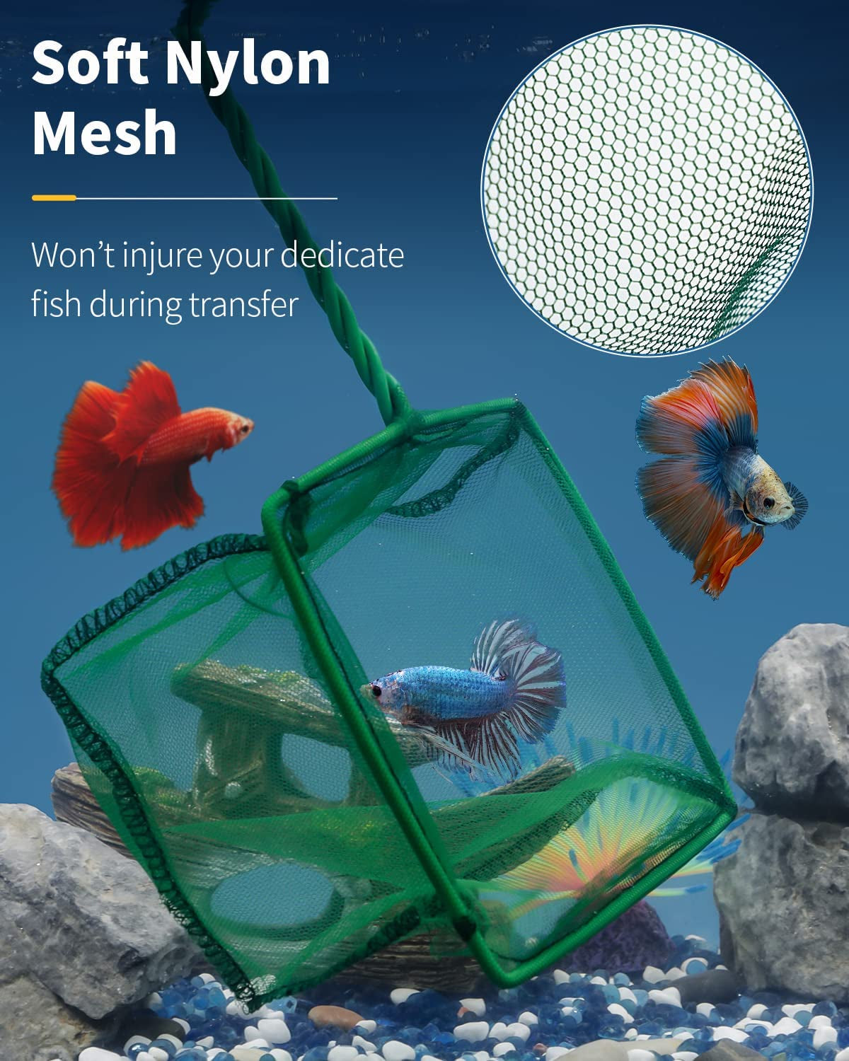 Square Mesh Aquarium & Pond Cleaning Net (Braided Metal Handle)