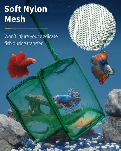 Square Mesh Aquarium & Pond Cleaning Net (Braided Metal Handle)