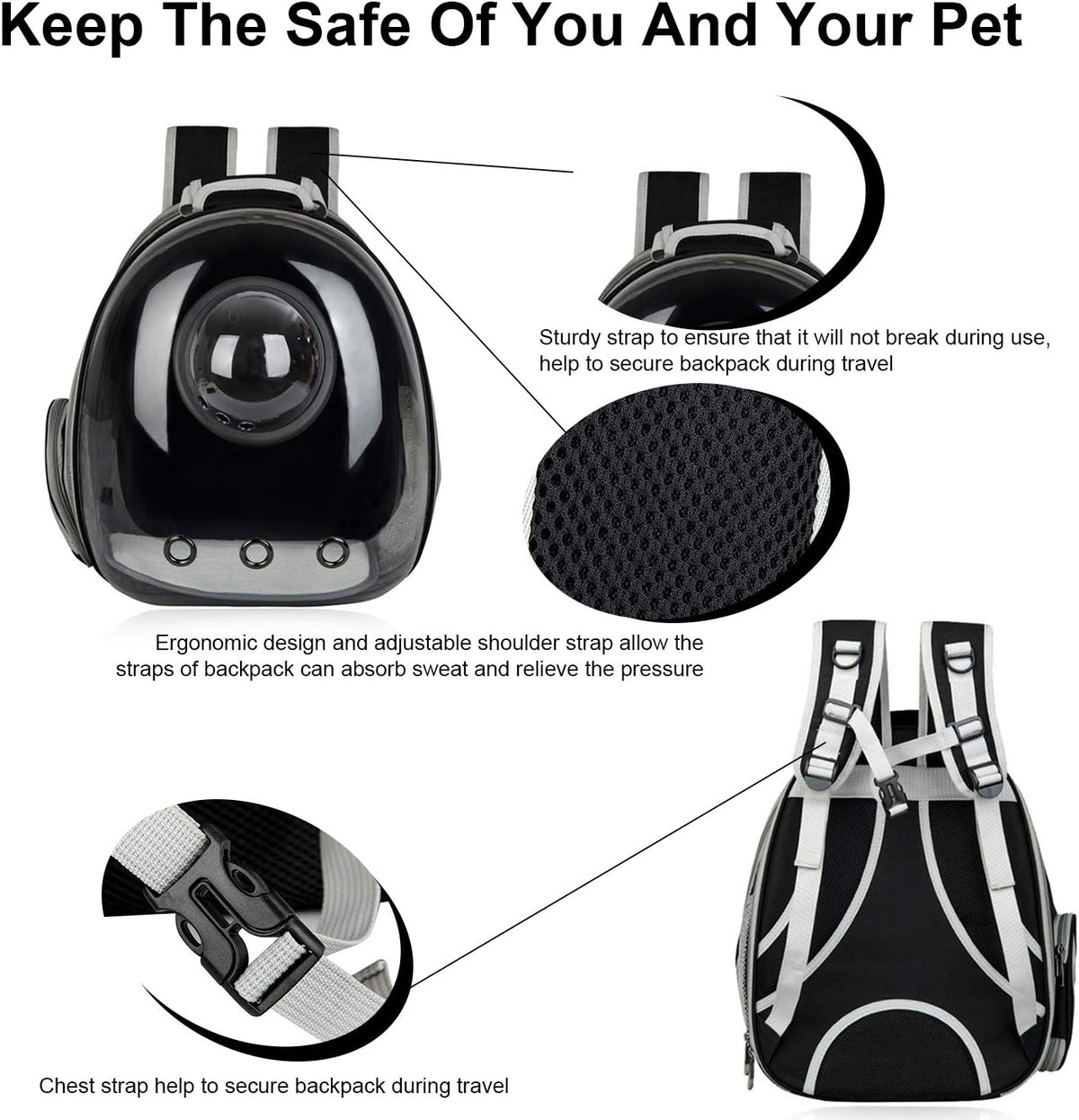 Expandable Bubble Pet Carrier Backpack – Black