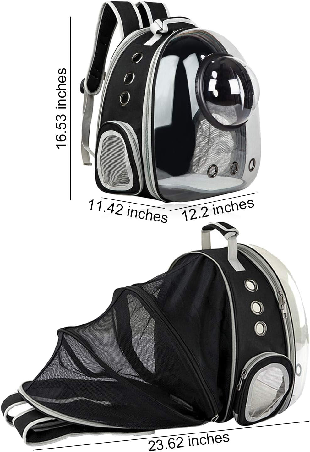 Expandable Bubble Pet Carrier Backpack – Black