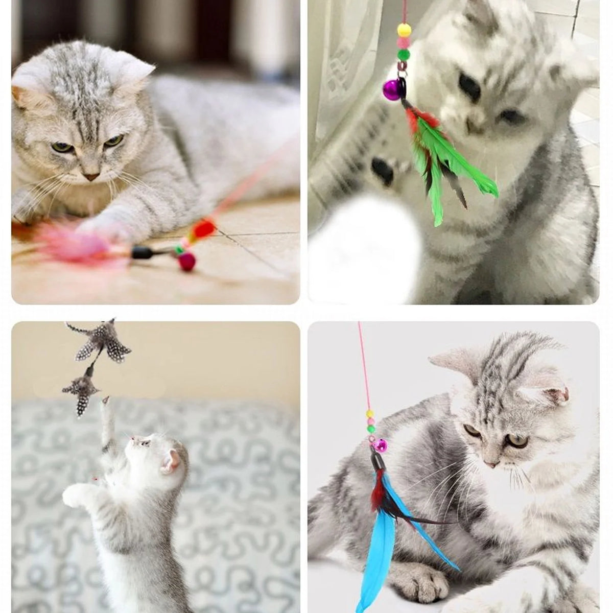 11-Piece Cat Feather Teaser Refill Set with Bells