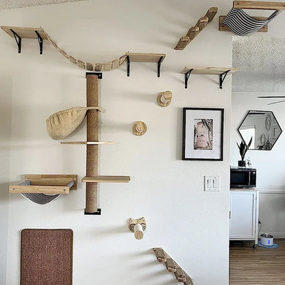 Multi-Level Wooden Cat Wall Furniture Set