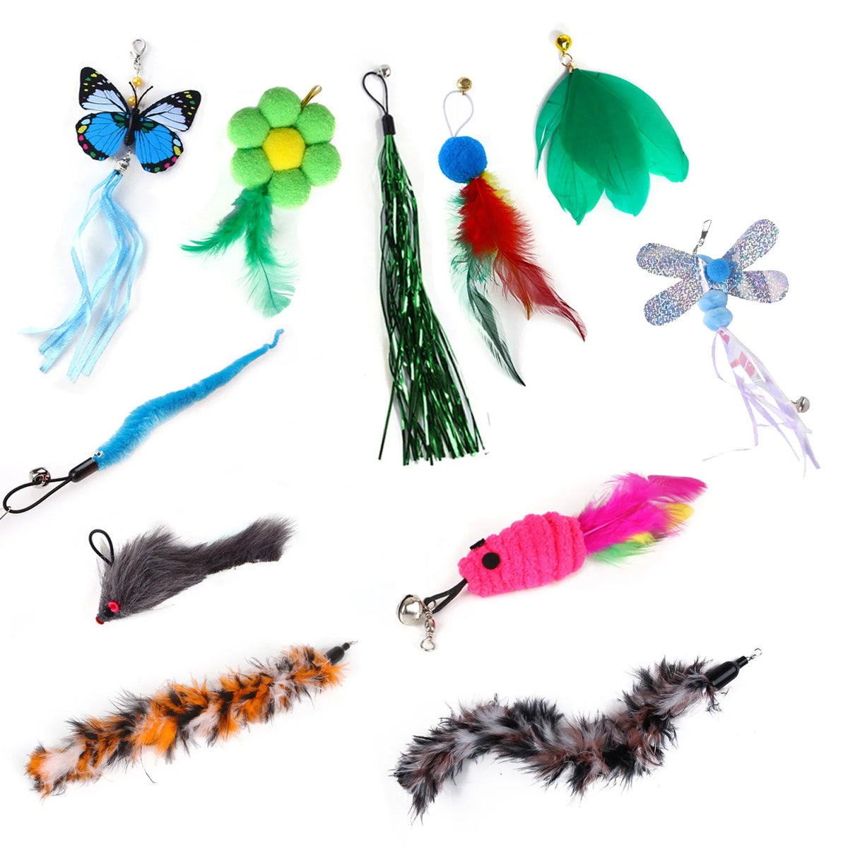 11-Piece Cat Feather Teaser Refill Set with Bells