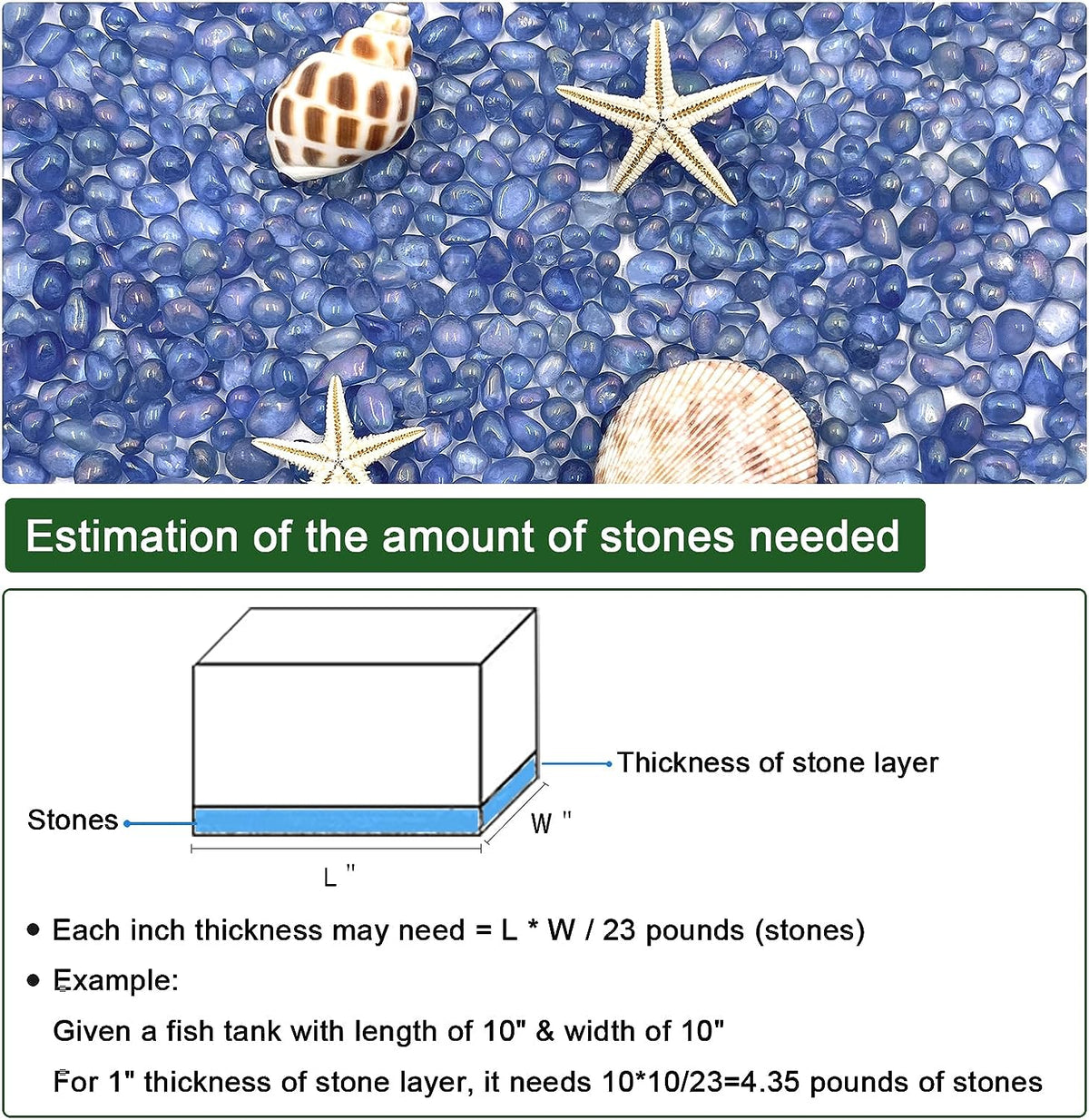 2.2 lbs Polished Aquarium Substrate Gravel & Sea Glass (Vibrant Blue)