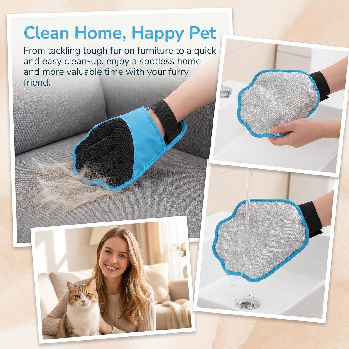 2-Piece Pet Hair Removal & Grooming Gloves Set