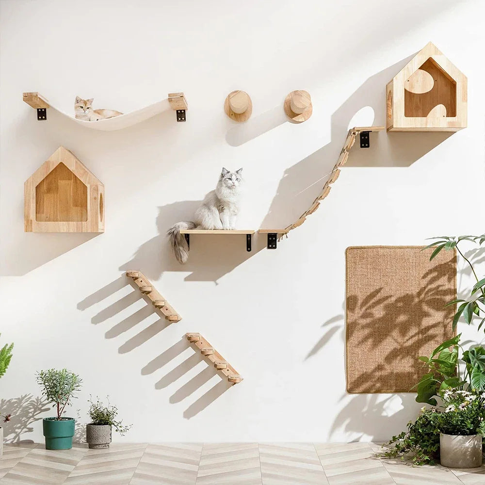 Multi-Level Wooden Cat Wall Furniture Set