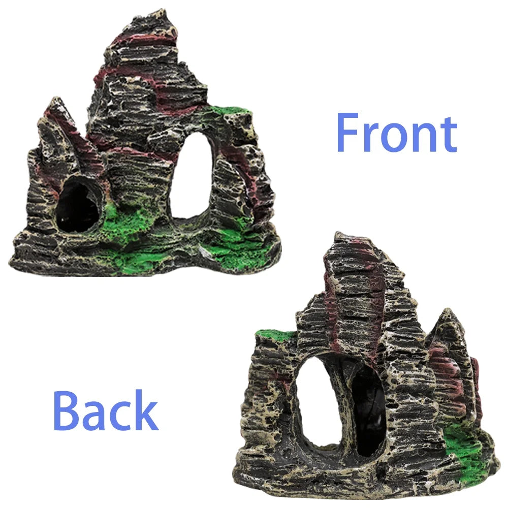 Small Aquarium Decoration Kit – Resin Rock Cave & 7 Plants
