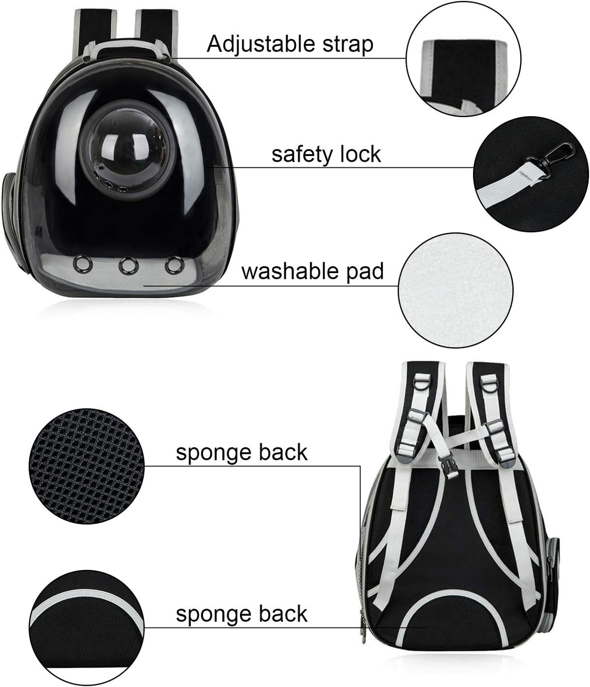 Expandable Bubble Pet Carrier Backpack – Black