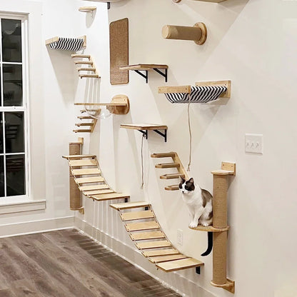 Multi-Level Wooden Cat Wall Furniture Set