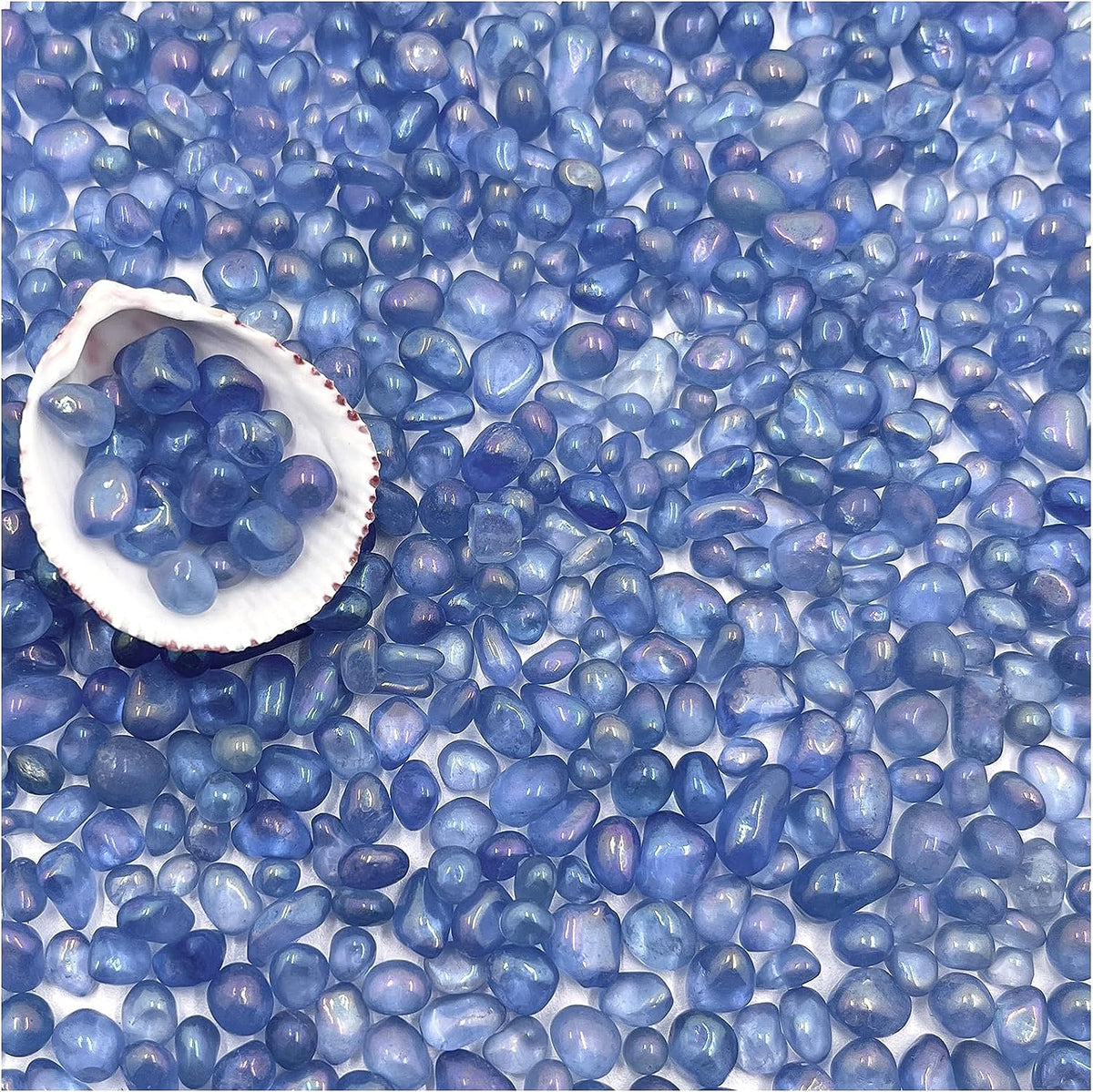 2.2 lbs Polished Aquarium Substrate Gravel & Sea Glass (Vibrant Blue)
