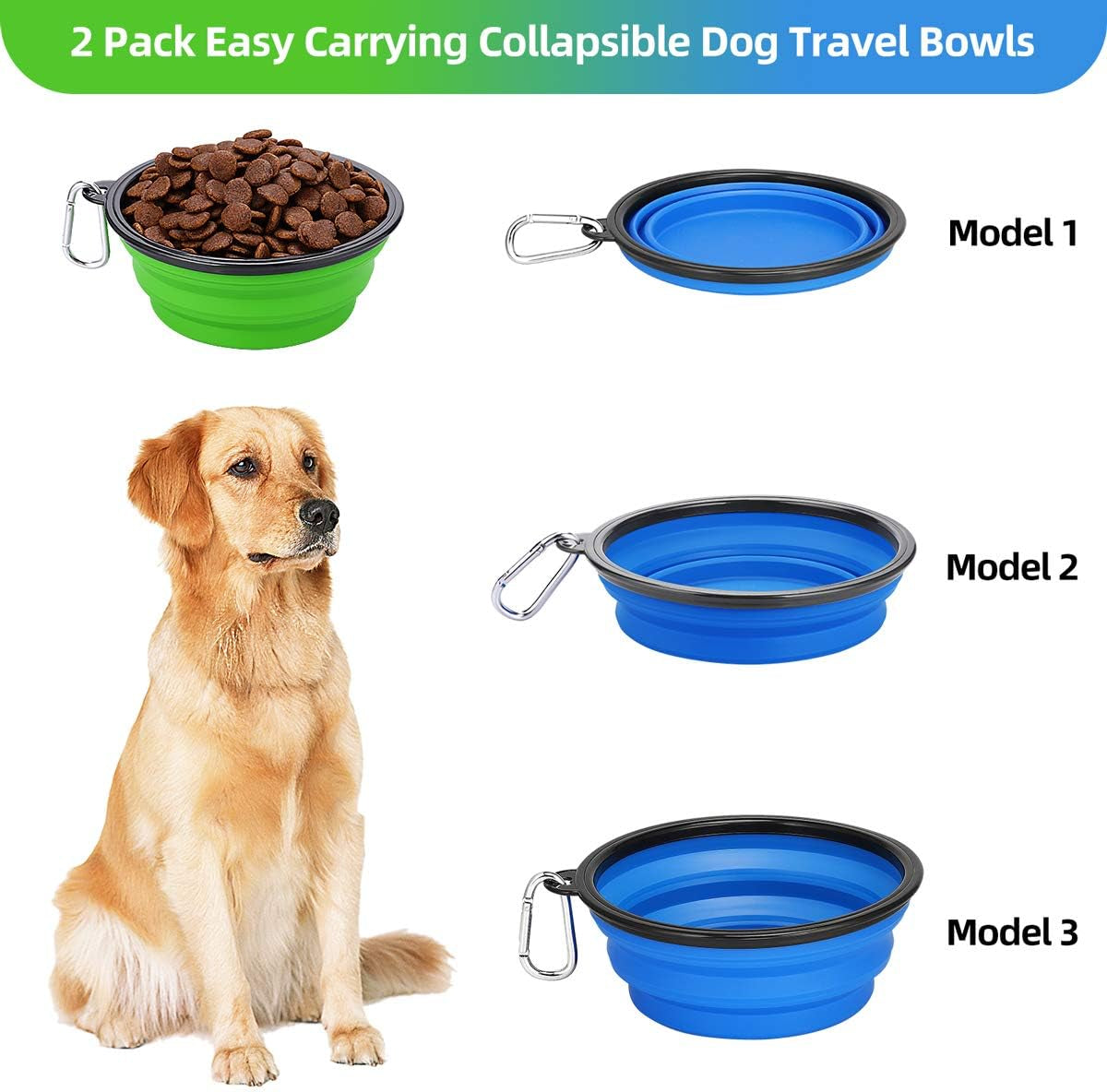 Large Collapsible Dog Travel Bowls – 34 oz (2-Pack)