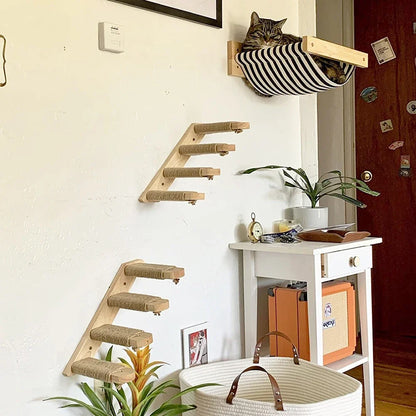 Multi-Level Wooden Cat Wall Furniture Set