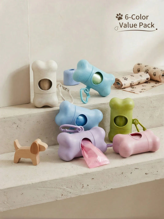 6-Piece Eco-Friendly Bone-Shaped Pet Waste Bag Holder Clip Set