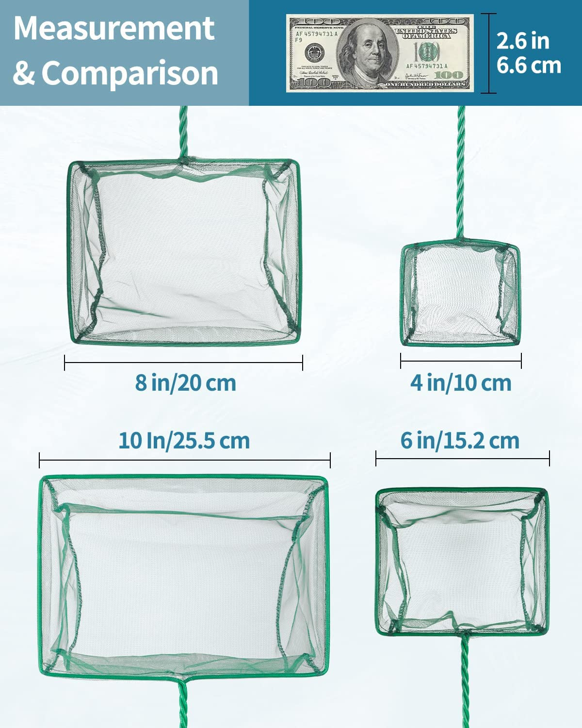 Square Mesh Aquarium & Pond Cleaning Net (Braided Metal Handle)